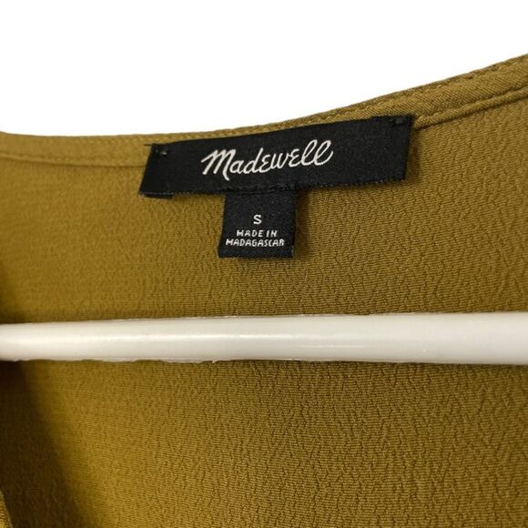 Madewell Olive Army Green Drapey V-Neck Button-Back Viscose Top, Small - Picture 3 of 7